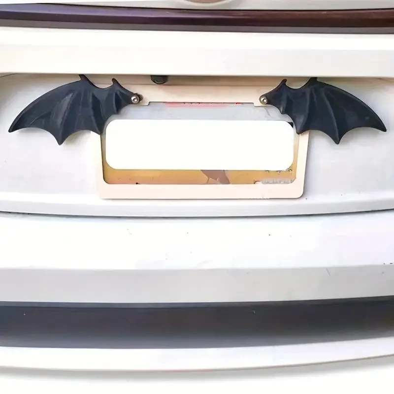 1 Pair Black Batwing Car License Plate Covers & Frames Decoration - Durable Plastic, Ideal Gift For Horror Vampire Theme Lovers