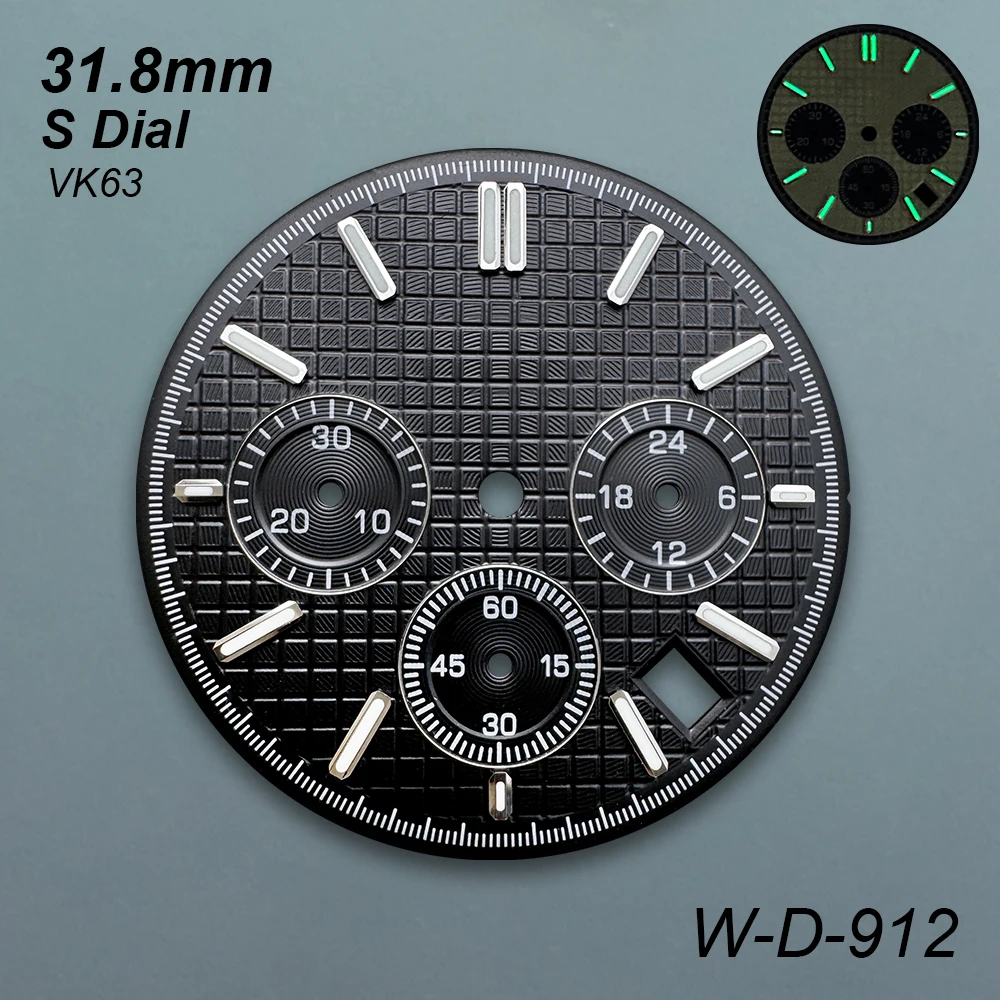 Дубовый циферблат с логотипом S 31,8 мм, подходит для кварцевого механизма VK63, зеленый светящийся высококачественный модификация часов, аксессуары