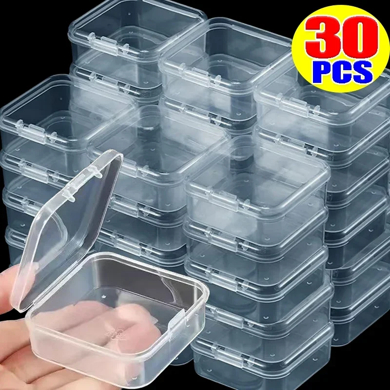 30/14PCS Mini Storage Box Transparent Plastic Square Storage Case for Jewelry Beads Earring Ring Earplugs Portable Bin Organizer