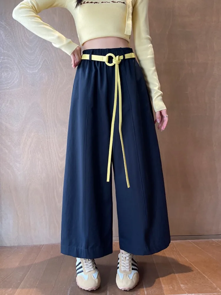 Spodnie damskie z wysokim stanem i szerokimi nogawkami, jesienno-zimowe, luźne, proste, codzienne, koreańskie, do pracy, jednolite, modne.