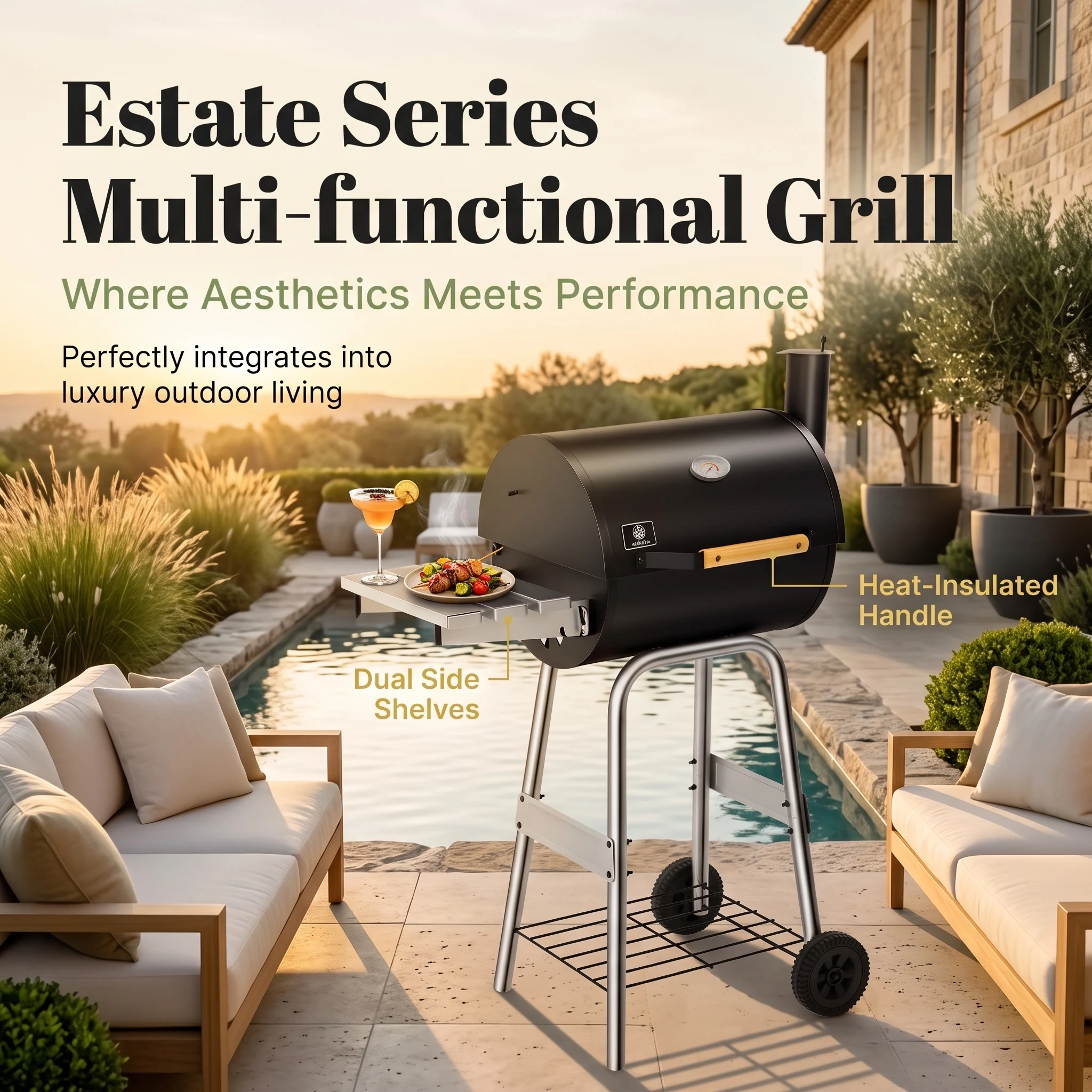 IRONYAK Barrel Charcoal Grills, Outdoor BBQ Smoker, Adjustable Charcoal Pan & Warming Rack, 366 Sq. In. Cooking Area with Side Table, Enameled Steel Wire, Small Grill for Patio, Backyard & Camping