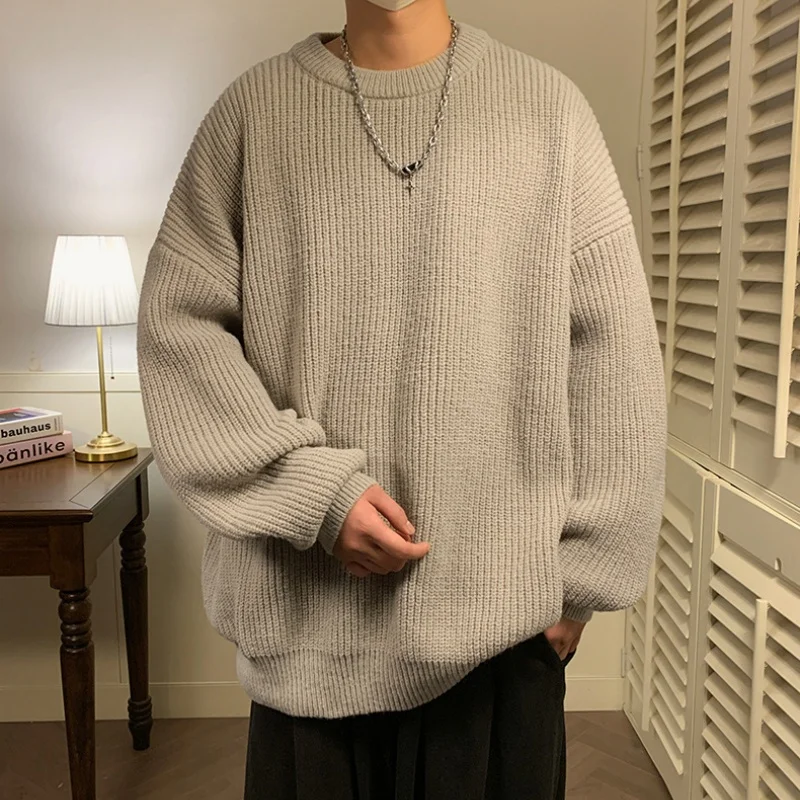 Round Collar Pullover Sweater Solid Colour Basic Men Women Autumn Winter Parsimonious Simple Couple Knit Sweater Warm Soft