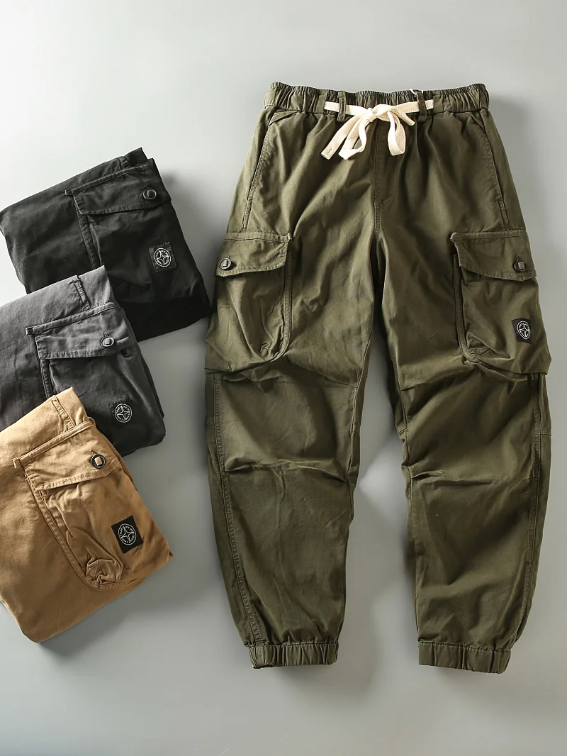 

Ameikaji Vintage Waed Men's Multi-ket Work Pants Loose Casual Trousers Elastic Waist Sports Leisure Pants