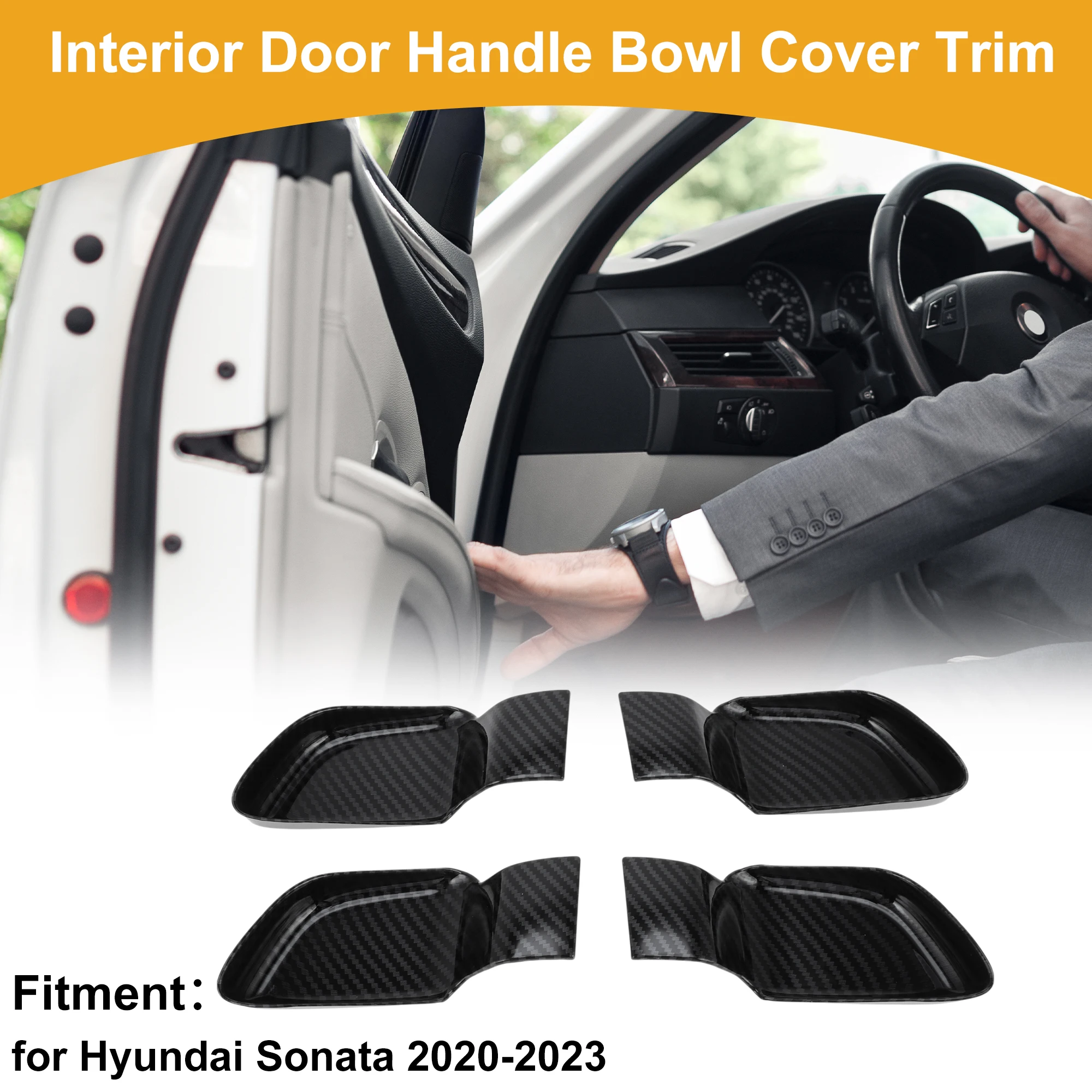 

UXCELL Interior Door Handle Bowl Cover Trim Inner Door Handle Decoration Frame Trim Front Left Front Right Carbon Fiber 4Pcs