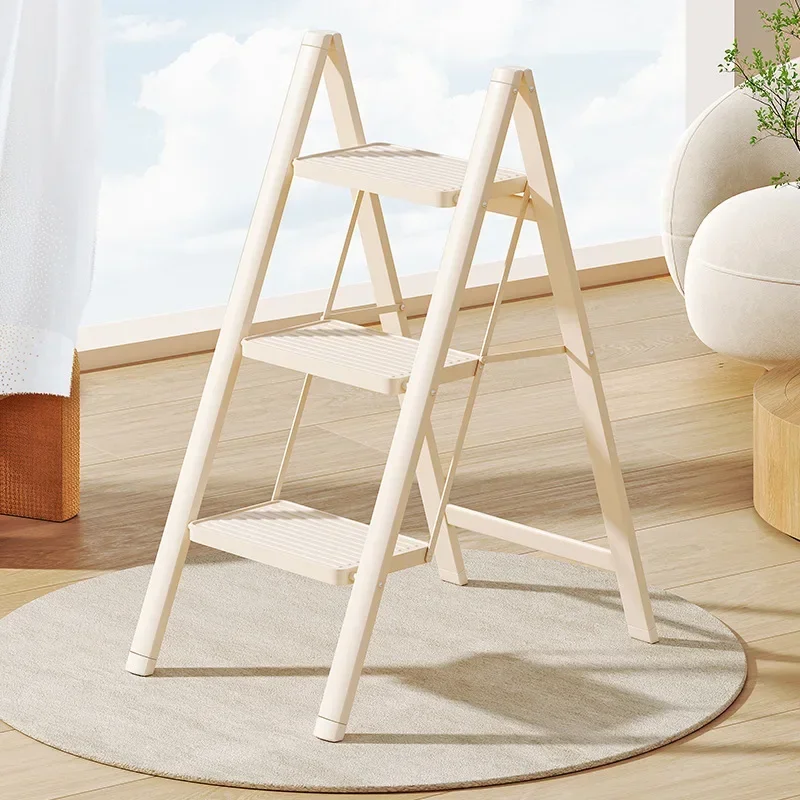 Indoor Step Stool Ladder Foldable Aluminum 3 Step Ladder Stool Heavy Duty Thickened Non Slip Compact Portable Home Kitchen