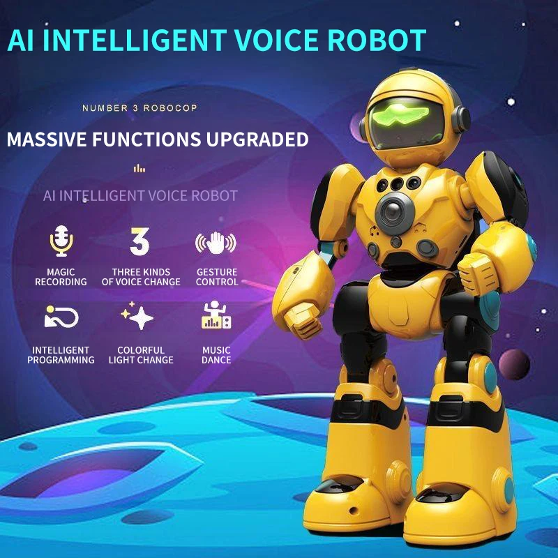 Robot de voz inteligente con Control remoto AI, gesto de programación, música, baile, iluminación, guerrero espacial, modelo de juguete