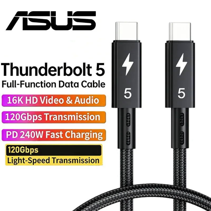 

ASUS Thunderbolt 5 Cable 120Gbps PD 240W Data Cable Fast Charging 8K60Hz Type-C Cable for MacBook, iPad, iPhone, and Android