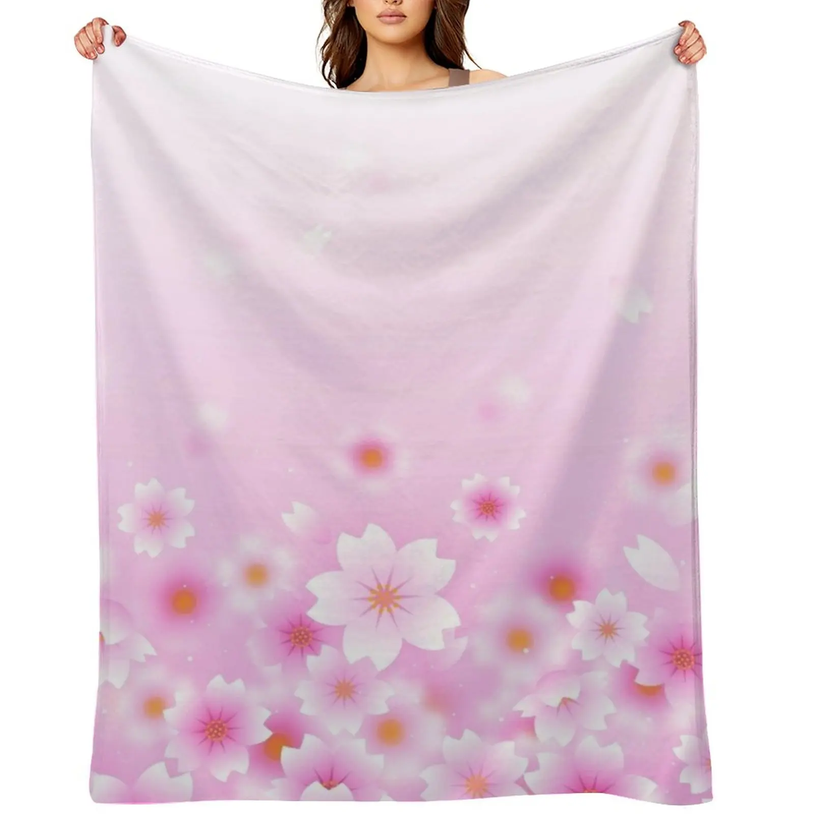 

Sakura Flowers in Pink Background Throw Blanket Cute blankets ands Decorative Sofas Flannel Fabric Blankets