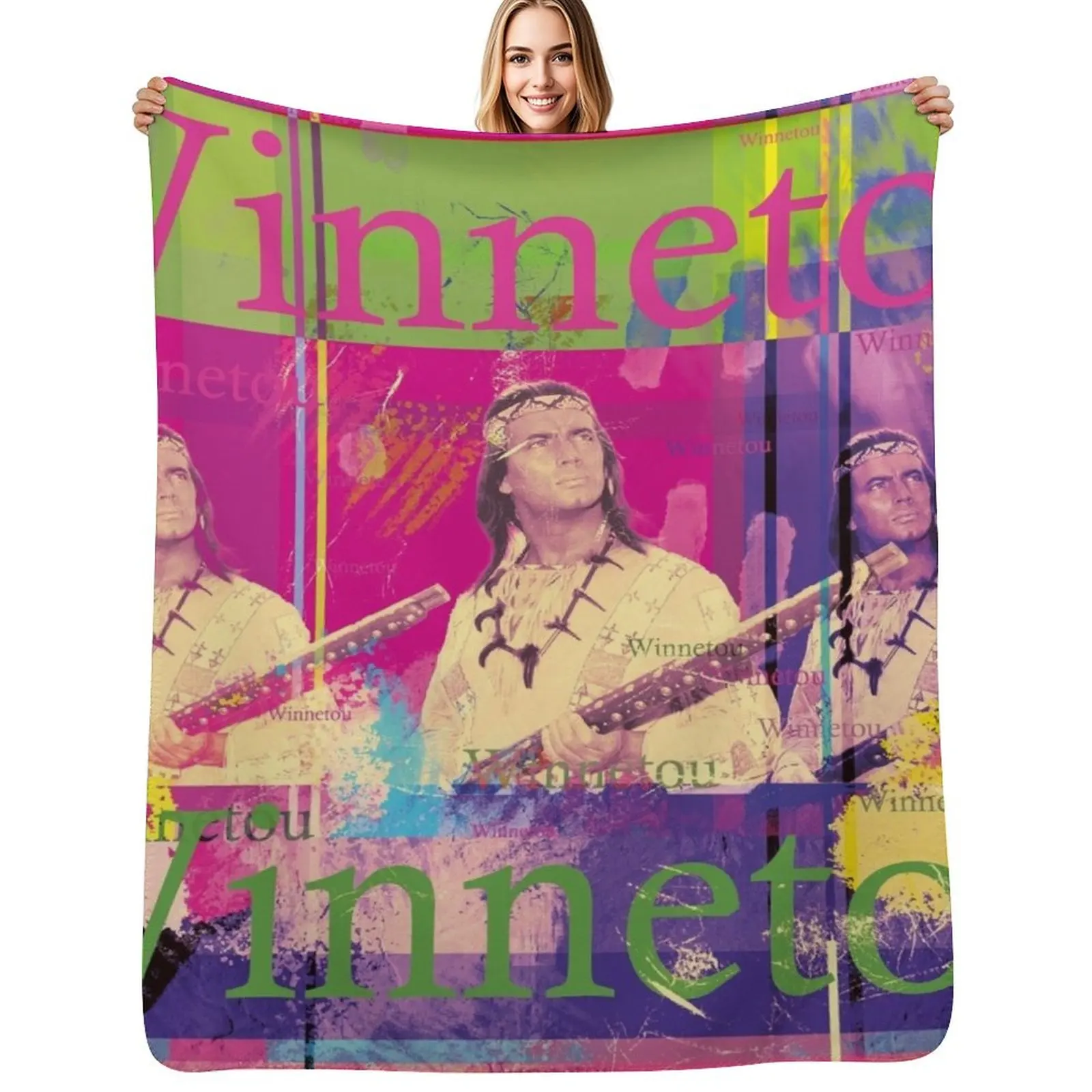 

Winnetou portrait, famous Karl May character, Indian chief of the Apaches Throw Blanket Thermal Bed covers Picnic Blankets