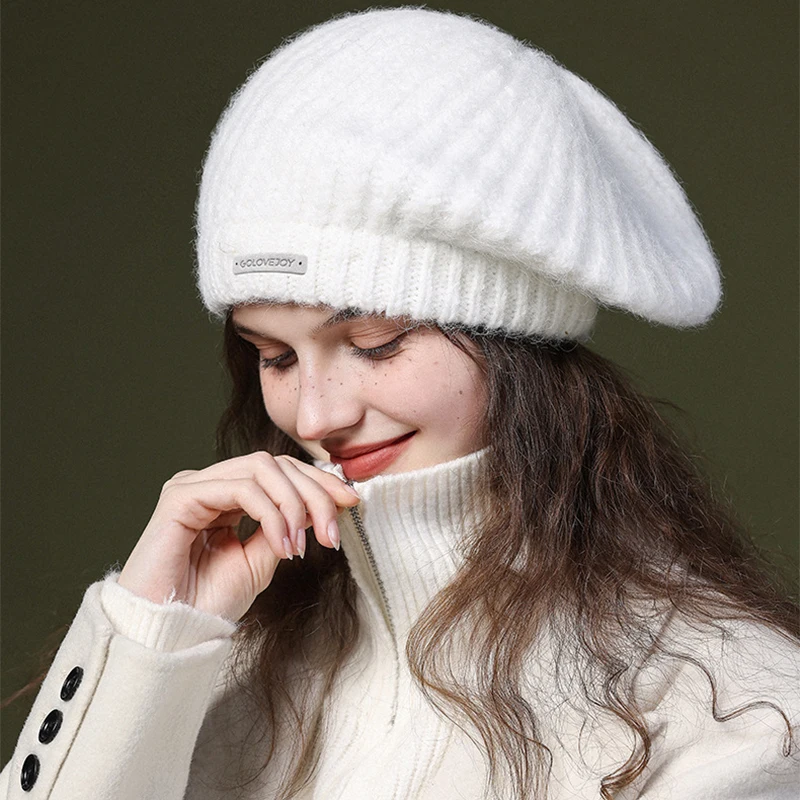 Women Beanie Autumn Winter WarmthThick Knitted Woolen Hat Female Windproof Outdoor Travel Versatile Beret Hat Girl Teen Cap