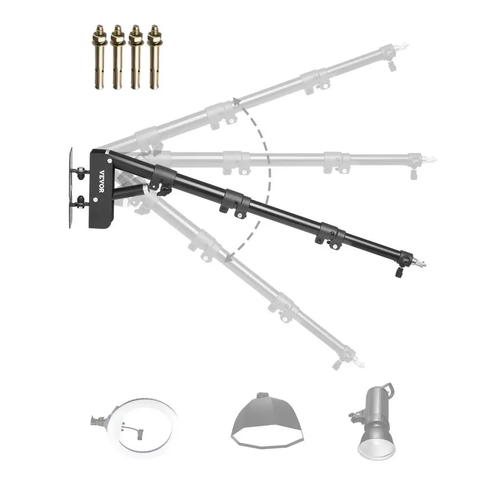 Soporte de luz de anillo de montaje en pared con diseño de brazo de pluma triangular 39,37 pulgadas/100 cm ajustable