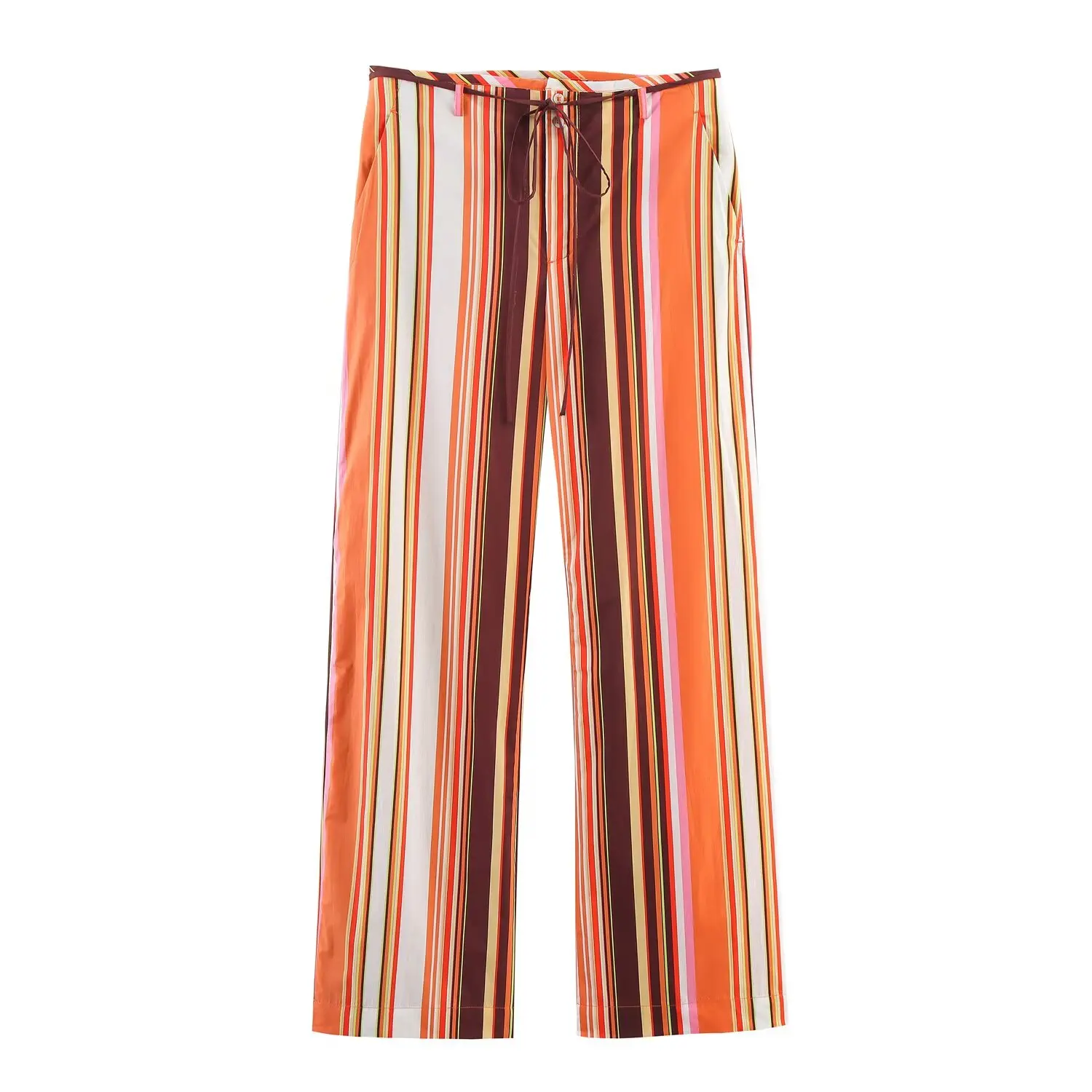 BSK&TRAF2025 женская осенняя новая стильная пижама с лацканами и длинными рукавами, свободная полосатая рубашка, топ + повседневные расклешенные брюки в полоску