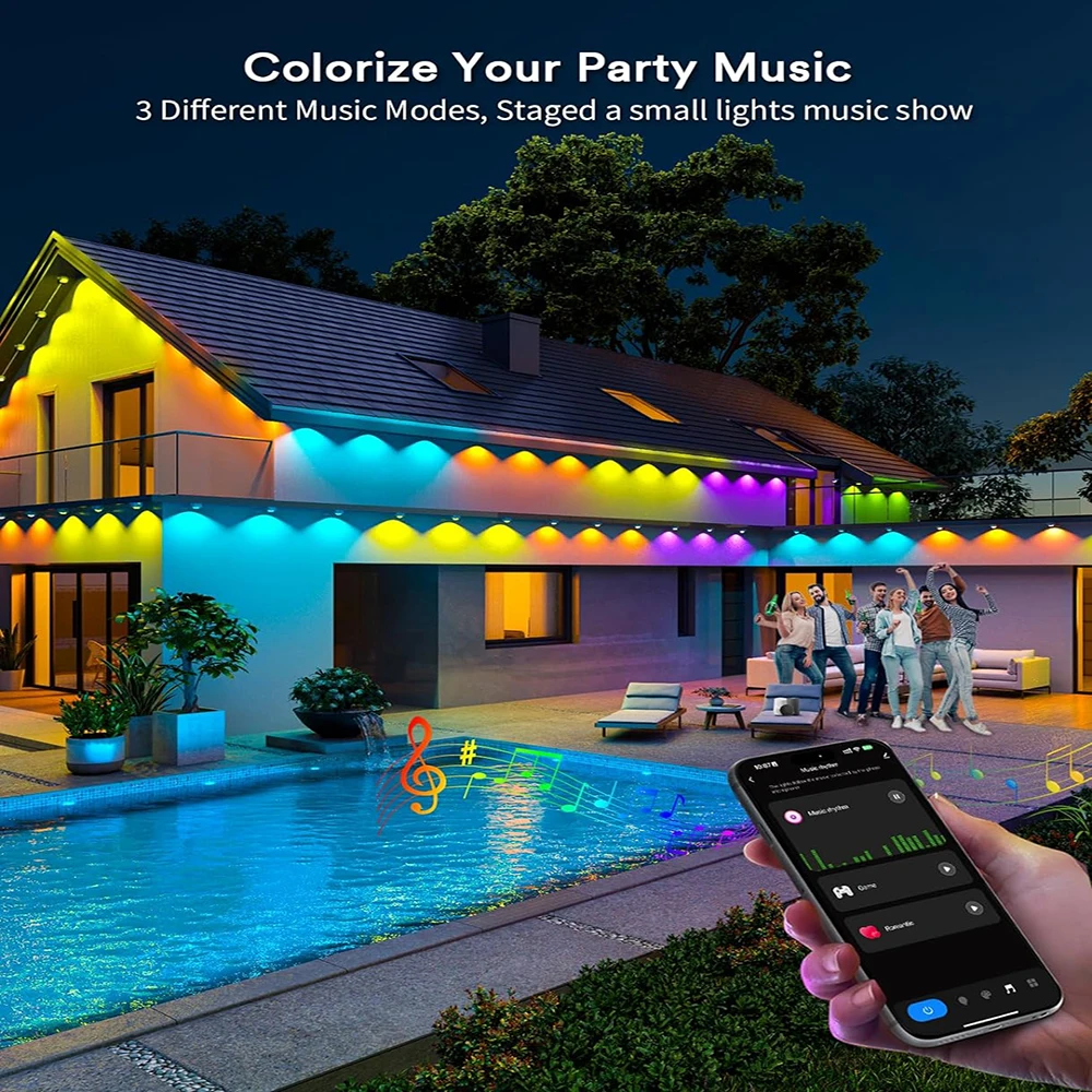 Imagem -06 - Outdoor Smart Bluetooth Eave Light Controle Multifuncional de Aplicativos Luzes Beirais Ip67 à Prova Dágua Rgb Luz de Jardim Tuya 15m