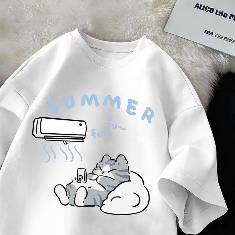 

Summer Cat Graphic T-Shirt Cute Lazy Pet Lover Tee Oversized Unisex Top for Casual Wear, Animal Fans or Gift Idea S-3XL
