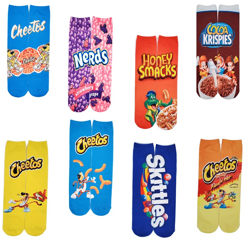 Unisex 3D Print Mens Art Socks Cotton for Lovers with Painting and Snacks Funny Socks Long Kawaii and Cool Gifts for Men 403