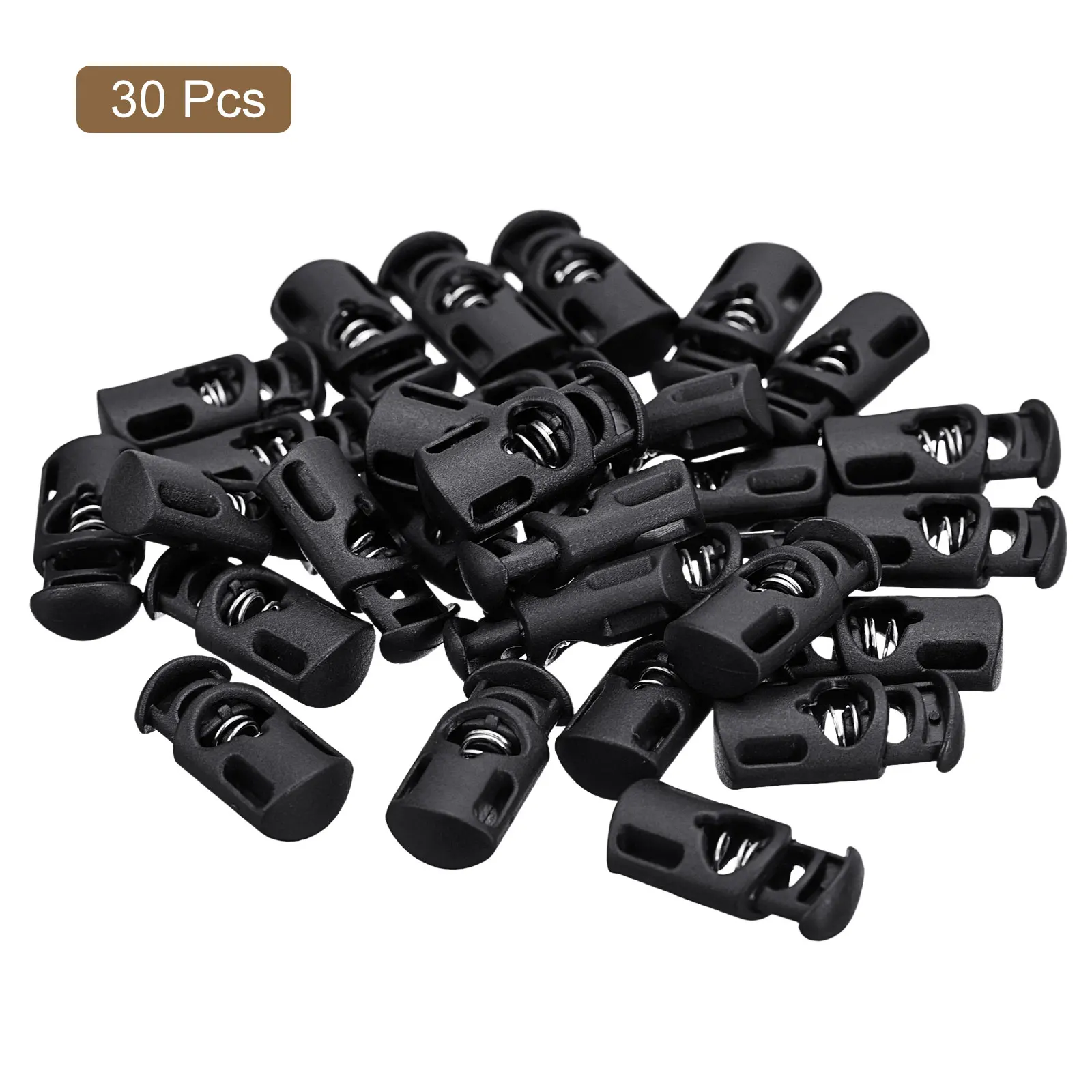 30Pcs Plastic Cord Lock Draw String Single Hole Spring Toggle Stoppers Spring Stop for Backpack Shoelaces Drawstrings 5.5x3mm