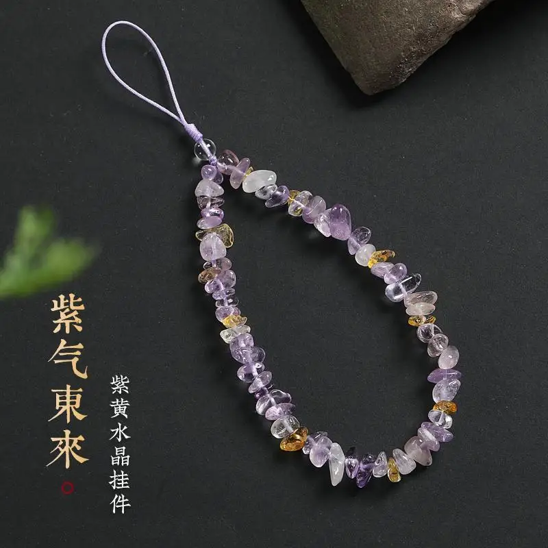 Exquisites natürliches Amethyst-Kristall-Handy-Charm-Gurt, handgefertigtes Perlen-Handgelenk-Charm-Handy-Lanyard für Männer und Frauen – Detail 1
