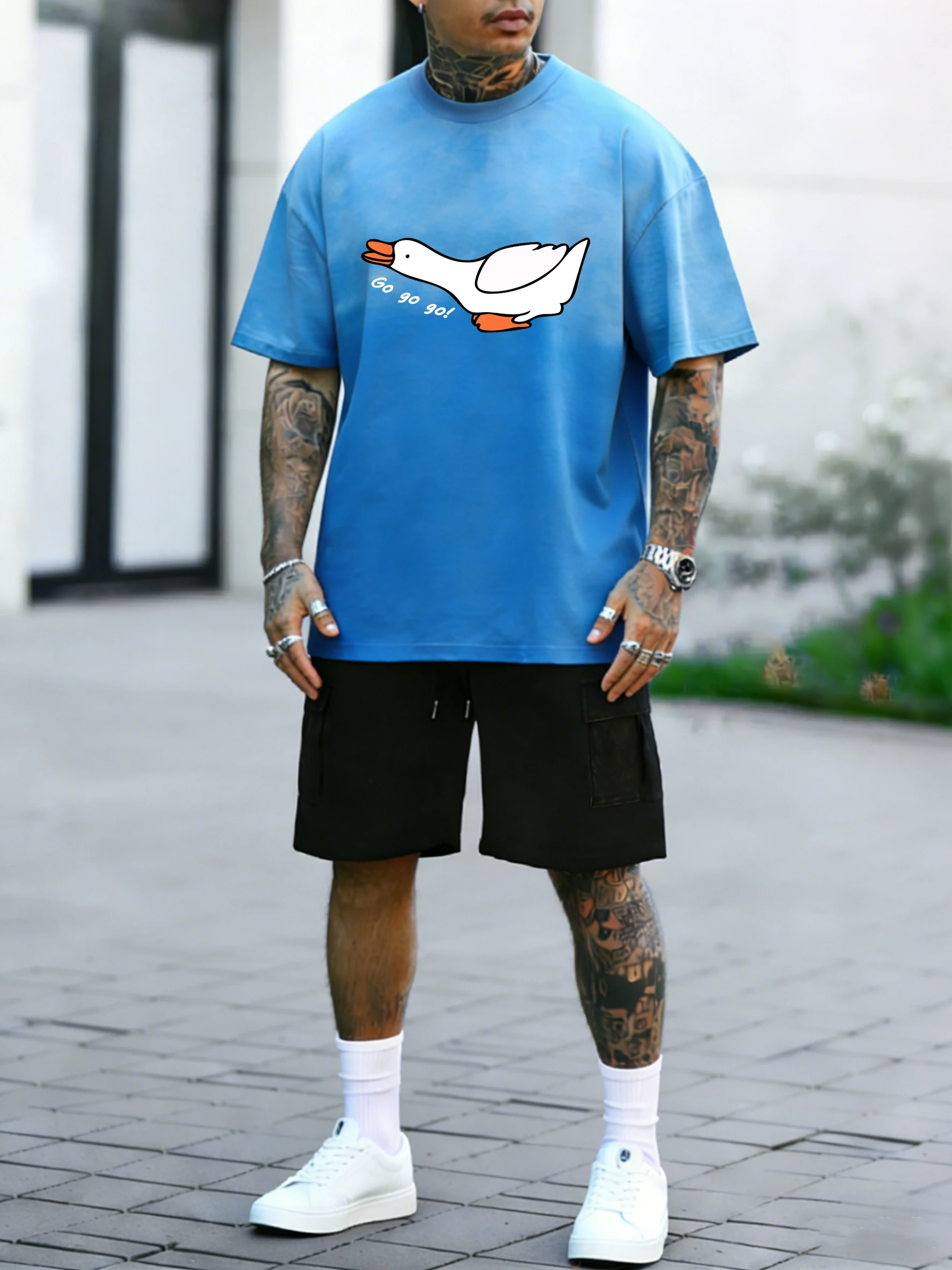 

Мужской комплект: футболка и шорты Goose Charge Forward Prints Tie-Dye, летний повседневный, из хлопка, модный, свободный крой, винтажный стиль