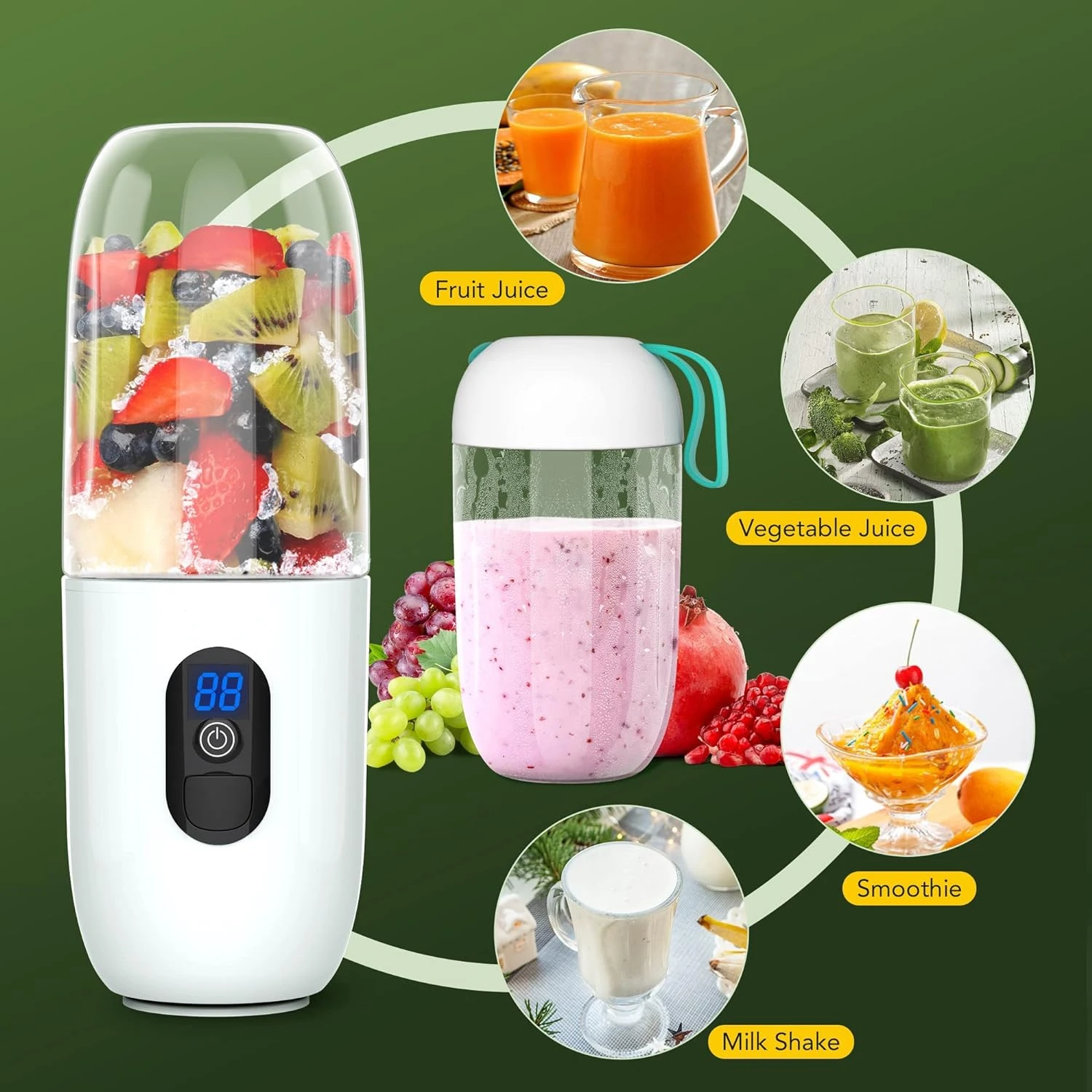 

Compact and Lightweight Portable Mini Blender Bottle for Shakes and Smoothies, 17 Oz Capacity, 4800mAh Battery, USB Rechargeable