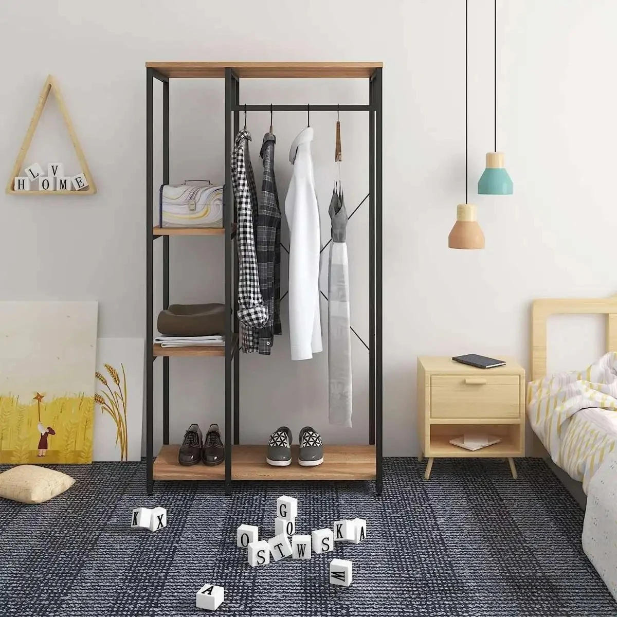 rw-Cross-border household coat rack with wooden board shoe rack integrated bedroom simple hanger multi-wardrobe l-