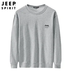JEEP SPIRIT new men solid color sweater fashion simple round neck long-sleeved T-shirt casual loose sports pullover mens top