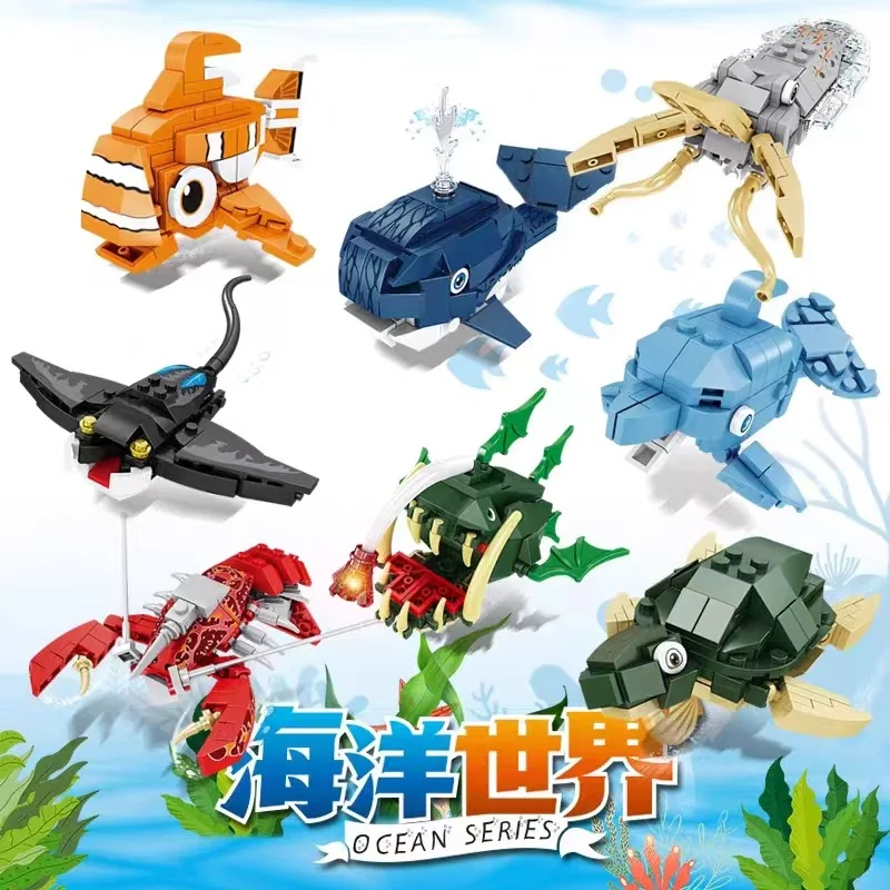 Marine Animal Building Block Model, Lobster, Small Particle, Puzzle Assembly, Children's Toys, Science and Education Gifts, New