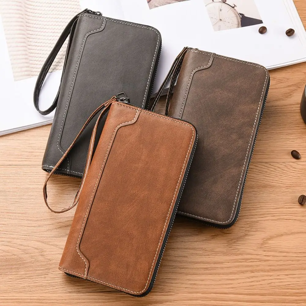

Men PU Leather Long Wallet Multi Slot Zipper ID Card Holder Coin Purse Solid Color Business Clutch Bag