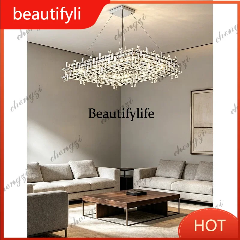 A139 modern light luxury living room crystal square chandelier minimalist villa duplex lamp Italian study crystal lamp