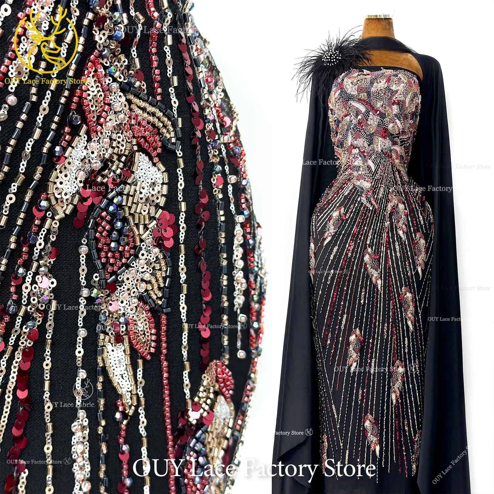 High-End Nigerian Groom Embroidery Beaded Lace Fabric 2026 New Style African Sequins Mesh Lace Suitable For Sewing Wedding Dress