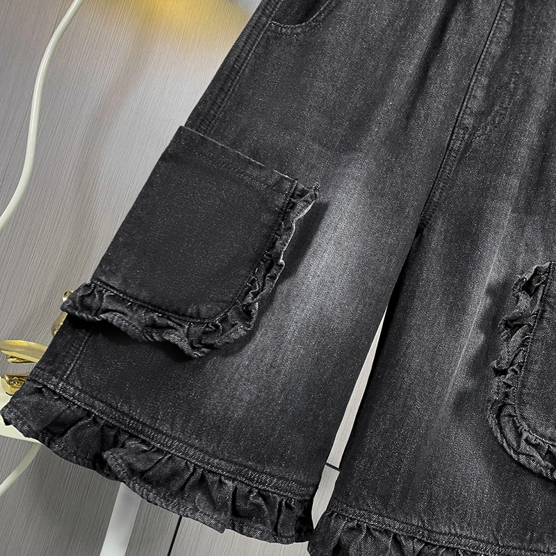 L-6XL حجم كبير الصيف الدنيم السراويل للنساء 2025 جديد الكورية موضة عالية الخصر نصف طول واسعة الساق فضفاض شورت جينز النساء #5