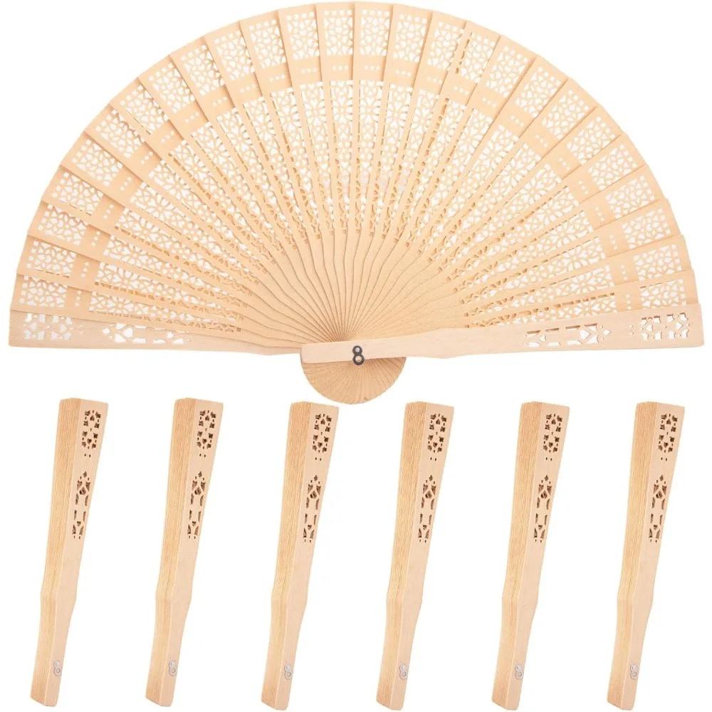 

Vintage Sandalwood Foldable Hand Fan 6 Pack Hollow Carved Chinese Japanese Style Gift Decor