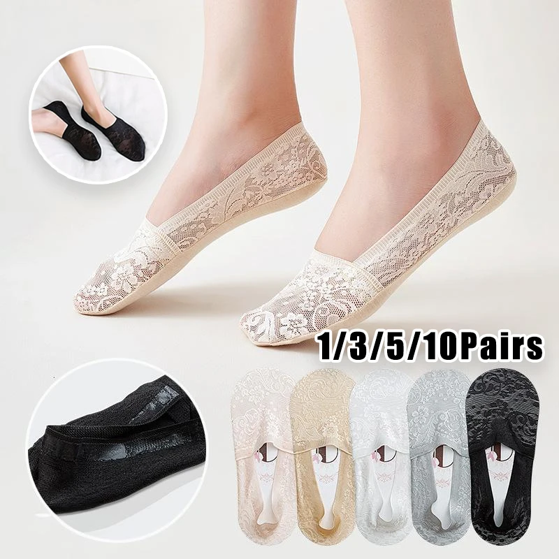 

Summer Lightweight No Show Socks Women Deep Cut Floral Lace Invisible Boat Socks Breathable Thin Low Cut Chic Must Have