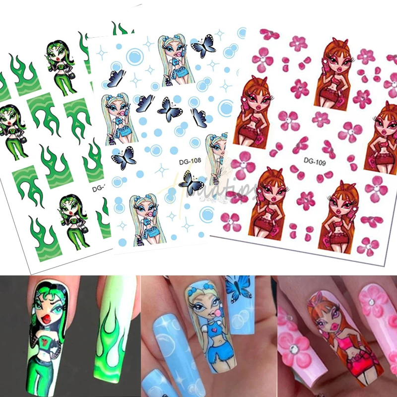 3D Nail Art Sticker Decals Doll Cartoon Self-adhesive Transfer Decal Sliders Tips Wrap Salon Manicure Decoration