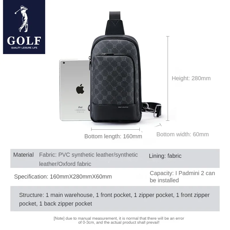 GOLF Men\'s Chest Bag 2024 New Leisure and Fashion Chest Bag Brand Crossbody Small Backpack Business Multi functional Old Flower