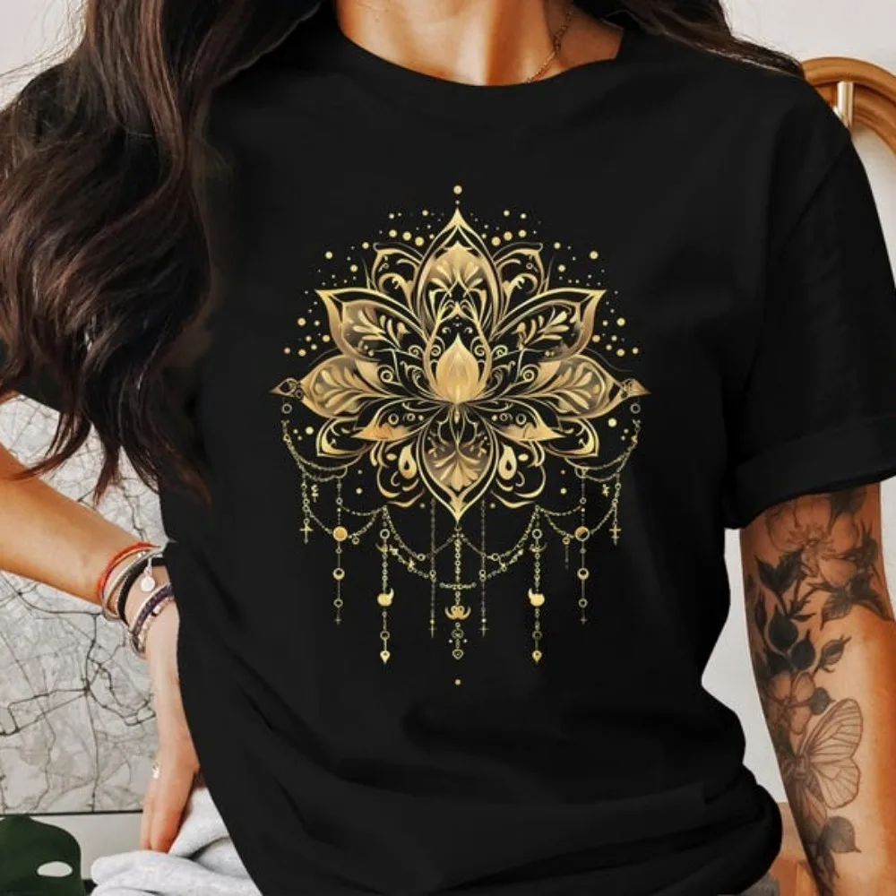 Mandala Shirt Yoga Tees Spiritual Shirt for Woman Cute Tops Gifts for Her Minimalist Clothes Gift for Energy Healer Tees
