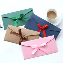 5pcs Thick Solid Paper Envelopes Kawaii Bowknot Ribbon Envelopes for Wedding Party Writing Aper Letter Pad Cover Office Supplies