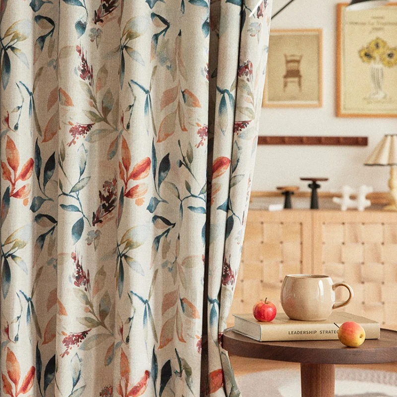 

Retro Blackout Printing with Atmospheric Feeling Fully Blackout Curtain Elegant and Atmospheric Curtains with Plants and Flowers