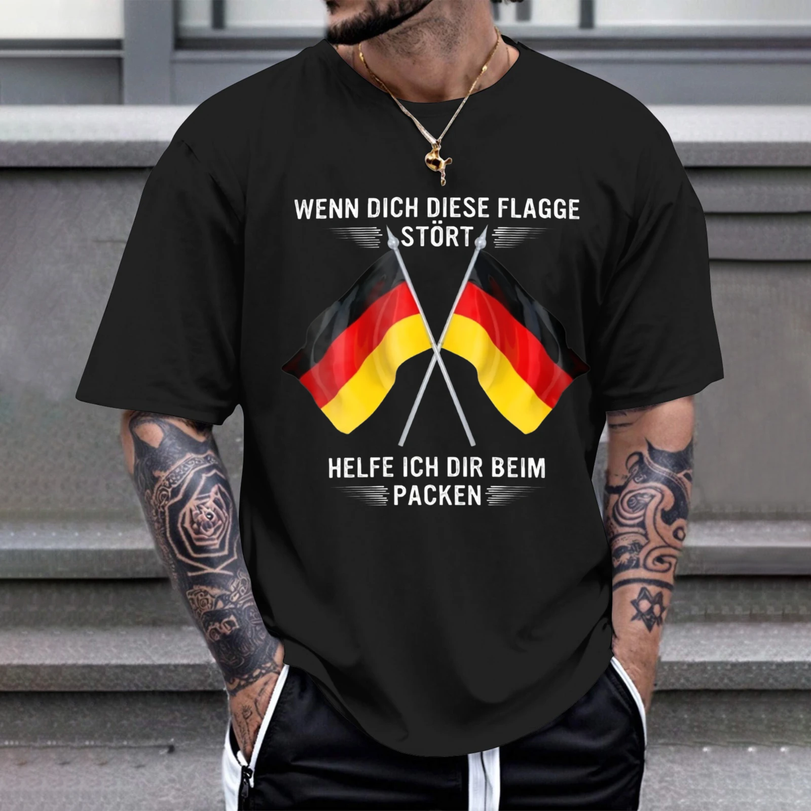 Herren-T-Shirt: „Wenn diese Flagge Sie stört, hilft es Ihnen beim Packen“, perfekt für Freizeitkleidung, Partys und Karneval-Outfits