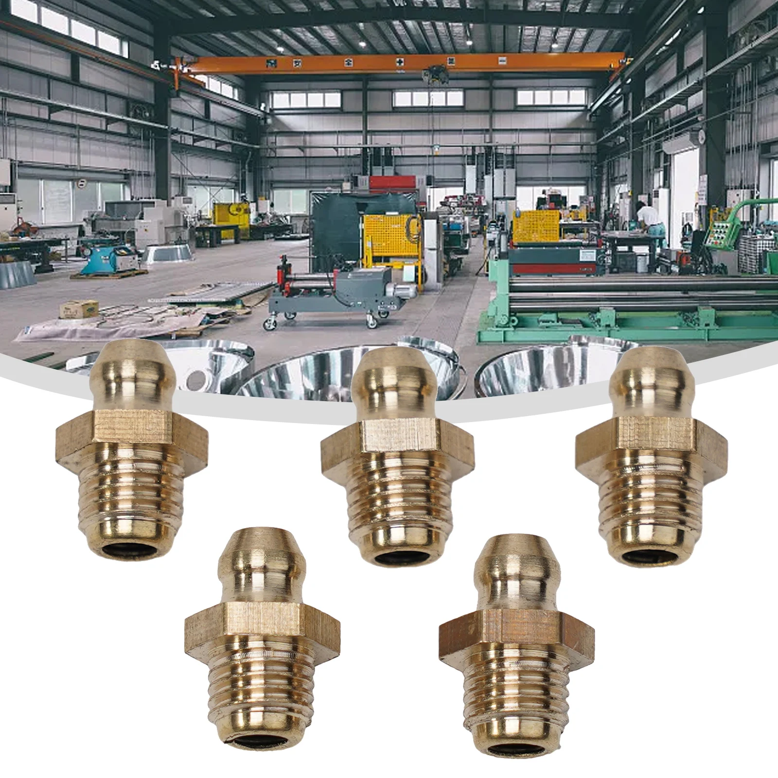 Pack of 5 Brass Straight Hydraulic Grease Fittings with M8 x 1mm Thread for Industrial Equipment and Bearing Maintenance