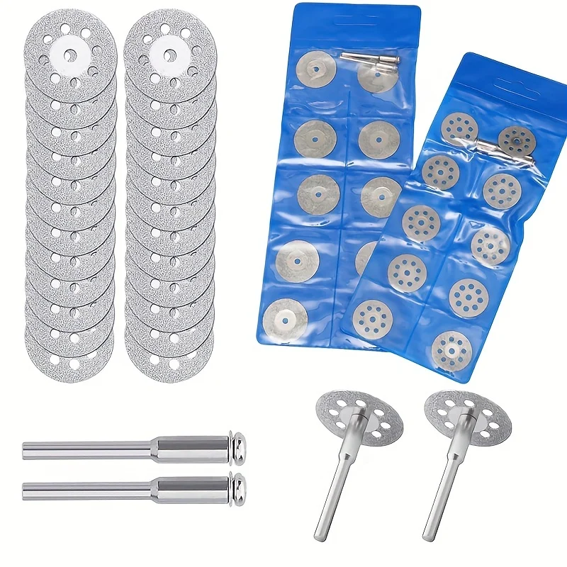 10 peças 16-30mm mini furo afiado e sem furo ferramenta rotativa de corte de diamante disco de corte acessórios de ferramenta diy com 2 hastes