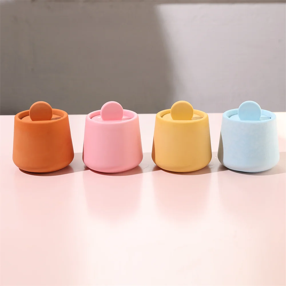 Nicole Minimalist Trapezoid Candle Jar with Lid Silicone Mold for Gypsum Decor Handmade Jesmonite Candle Vessel Artworks Making