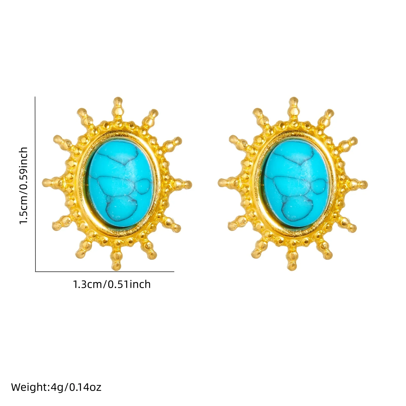 LAMENGLY 316L الفولاذ المقاوم للصدأ الأزرق الفيروز البطانة البيضاوي خمر نمط أقراط النساء العرقية نمط الأذن ترصيع مجوهرات مقاومة للماء #3
