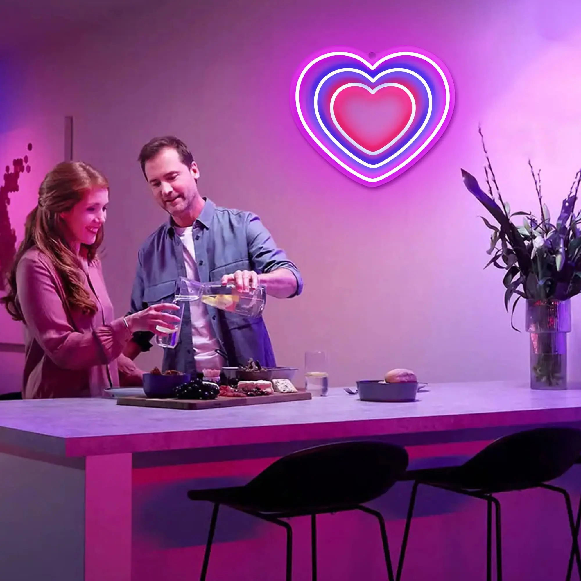 Herzförmiges Neonschild, 3-Farben-LED-Neonlicht, USB-Stromversorgung, geeignet für Wand- und Tischdekoration in E-Sport-Räumen, Partys