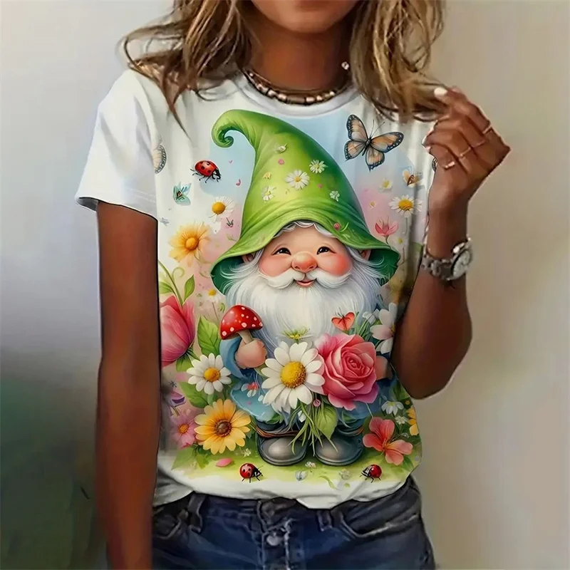 T-Shirt bonhomme de neige de noël imprimé en 3D pour femmes, t-shirt graphique fleur paon, t-shirts amples d'été, manches courtes, col rond
