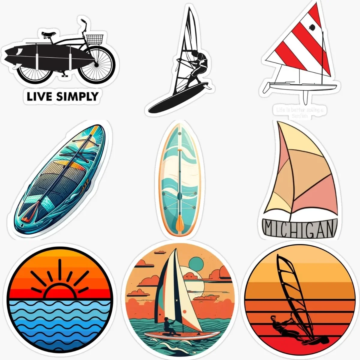 

Sailboats Surfboard Creative PVC Waterproof Stickers Accessories for Decorate Car Van Table Motorcycle Off-road Helmet Camper