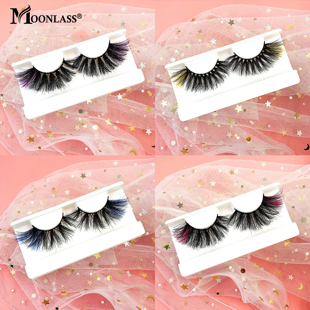 5D Colored Lashes Bulk Wholesale White Blue Green Red 3D Fluffy Mink Lashes Natural False Colorful Eyelashes Box Package Makeup