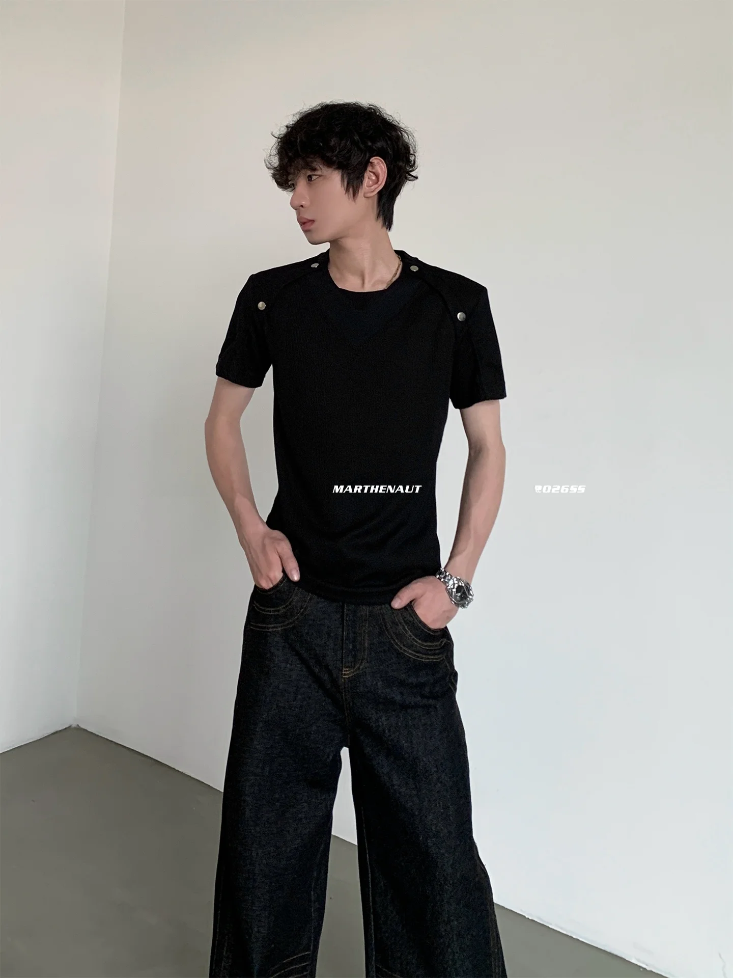 MARTHENAUT Slim Fit Mesh Base T-Shirt Short Sleeve Deconstructed Patchwork Breathable Summer Youth Fashion Top