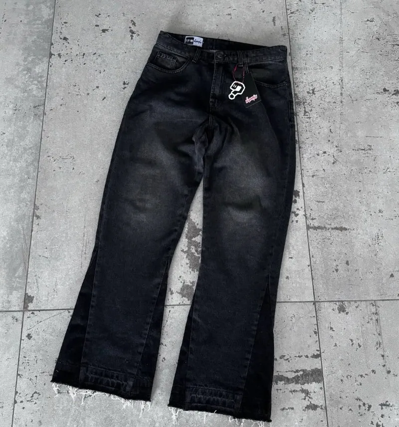 

Retro Gothic question mark pattern loose jeans high street hip-hop women wide-leg jeans Y2K Harajuku trendy fashionable jeans