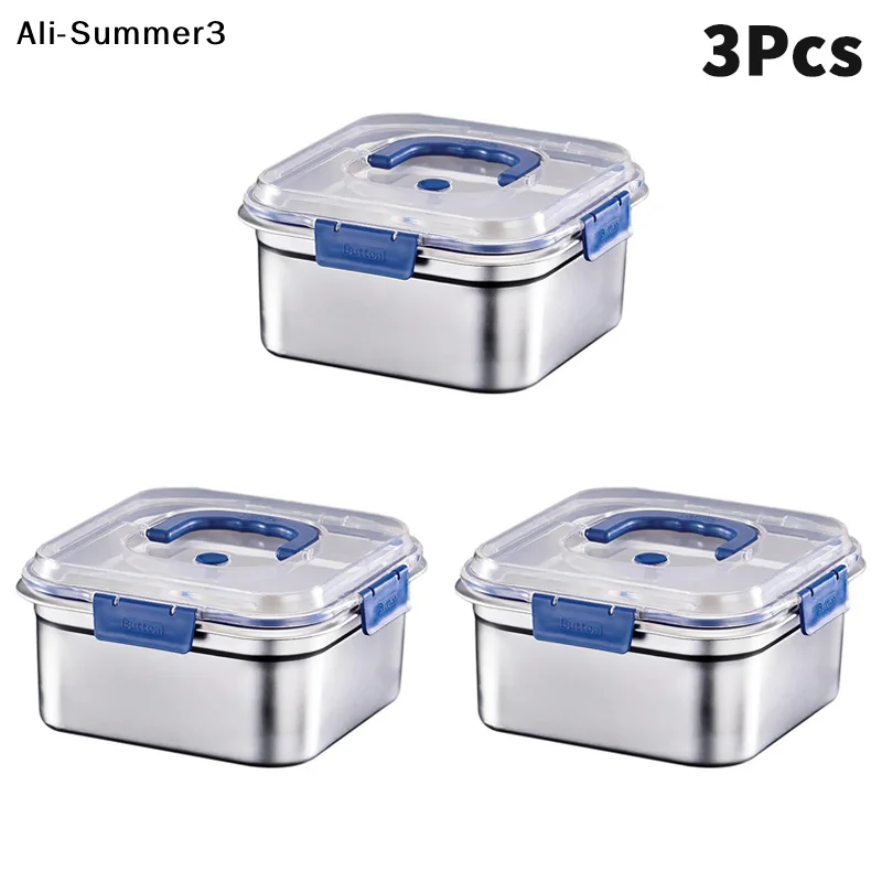 【S3y】1/3/5Pcs Stainless Steel Food Storage Box with lid Large Capacity  Lunch Box Refrigerator Fresh-Keeping Box