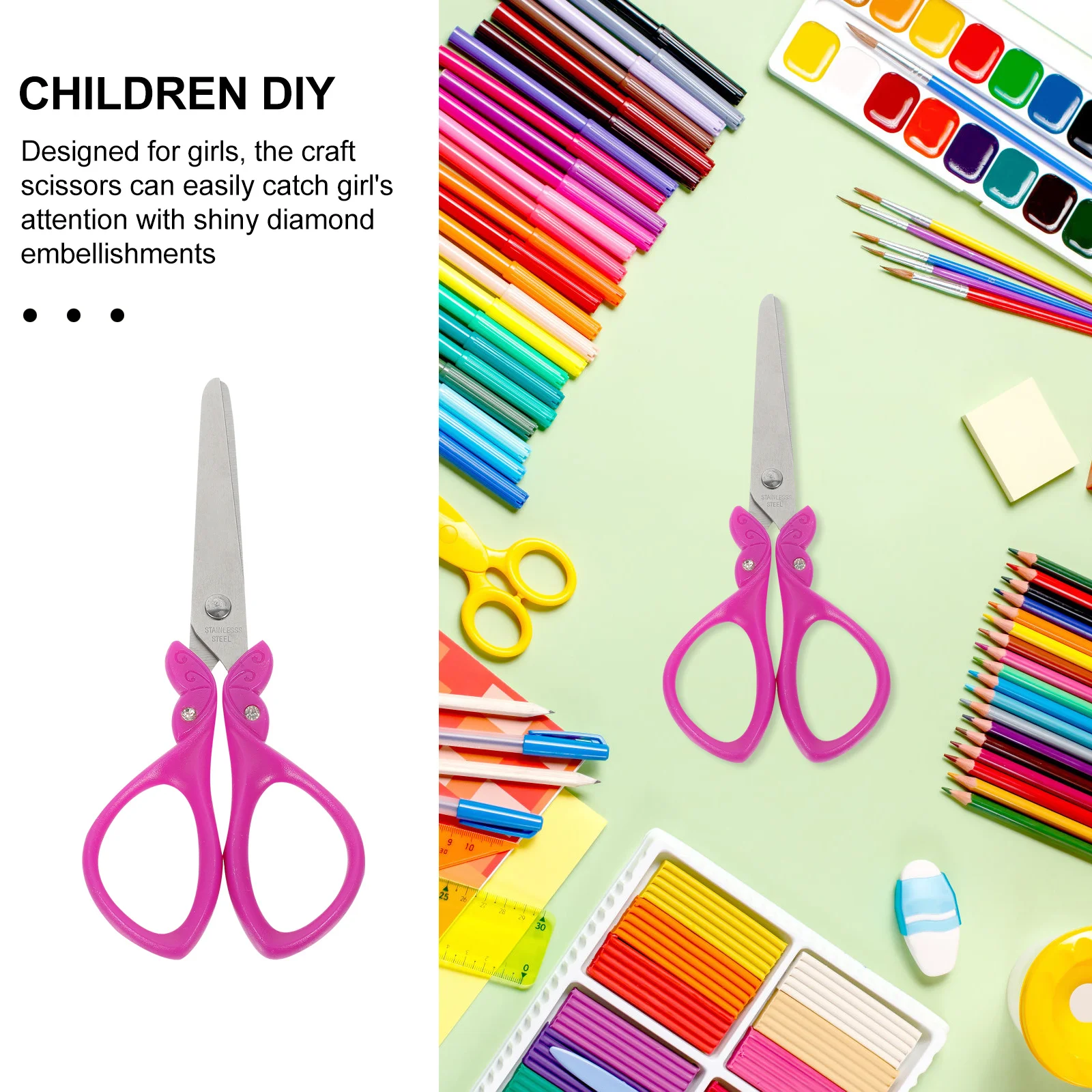 Safe Rounded Head Craft Scissors Diamond Embellished Scissors for Paper Cutting Preschool Training Supplies
